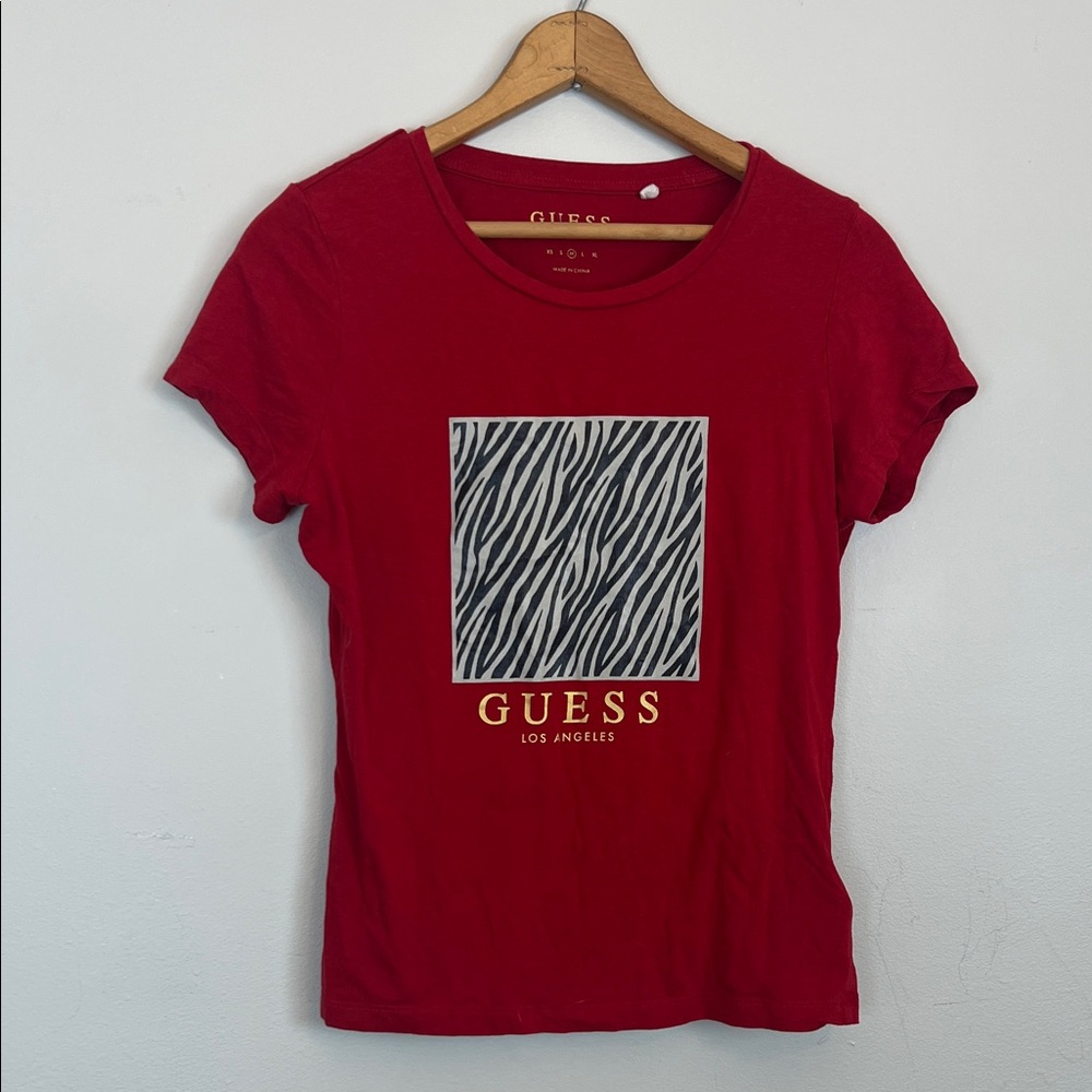 Guess Red Zebra Print Tee Women’s size medium